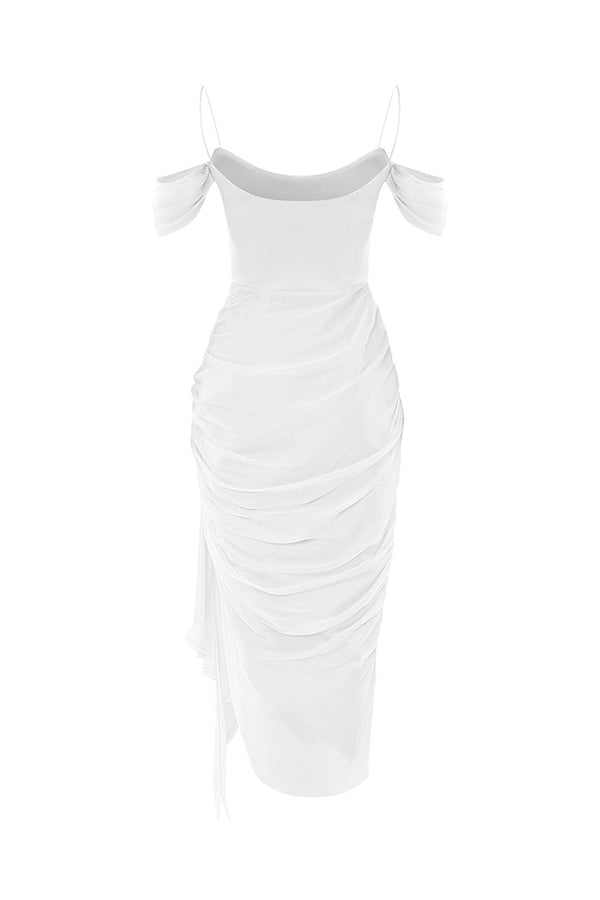 Rasario Draped Silk Chiffon Corset Midi Dress White S096D020 – RASARIO