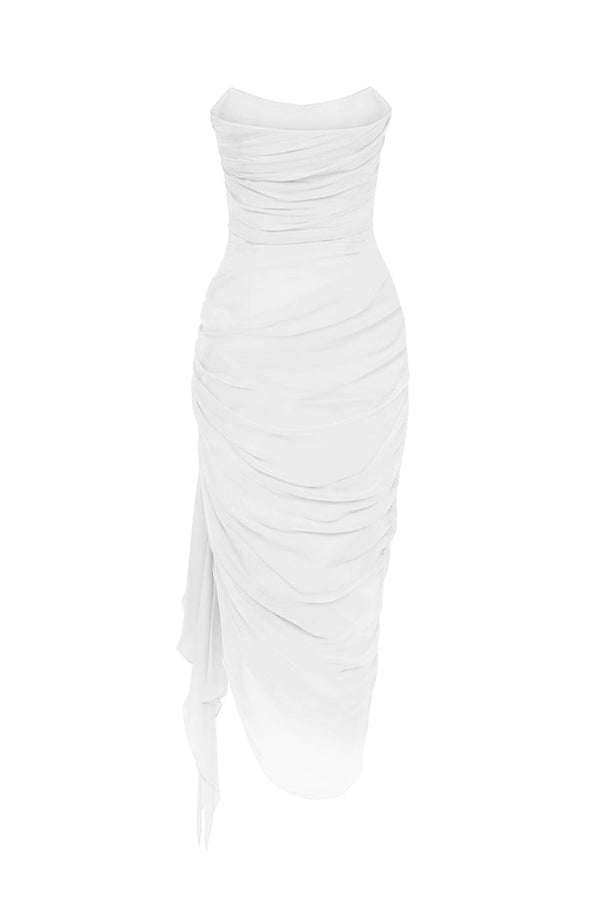Rasario Draped Silk Chiffon Corset Midi Dress White S097D020 – RASARIO