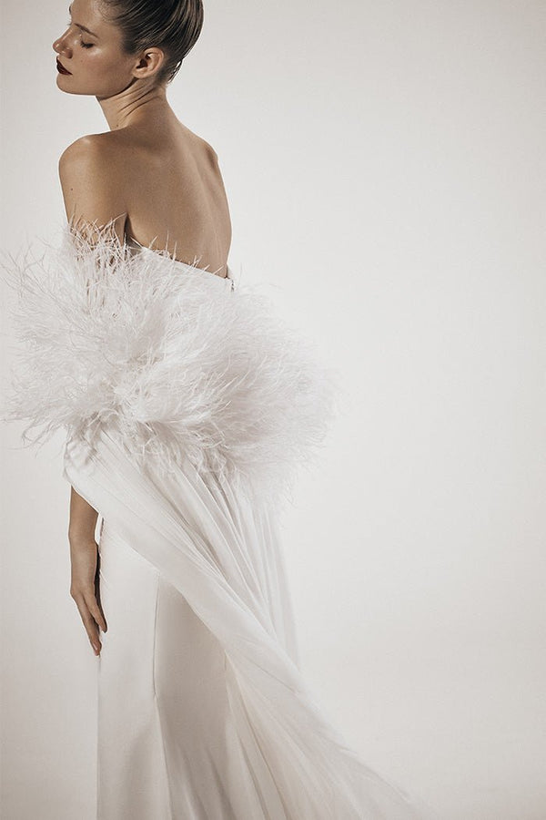 Rasario Feather-trimmed Silk Chiffon Maxi Cape B010X020 – RASARIO