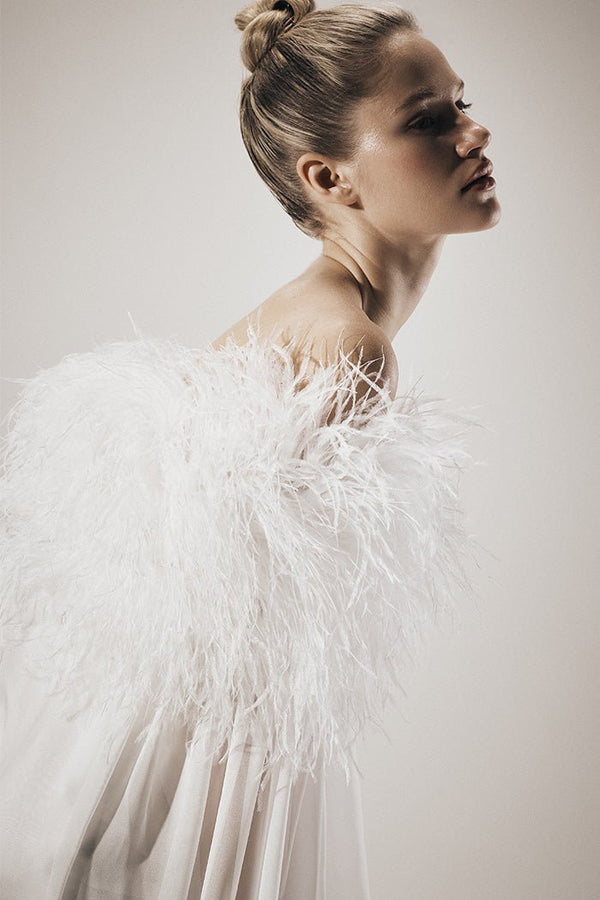 rasario Feather-trimmed silk chiffon maxi cape B010X020 – RASARIO