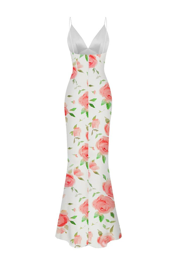 Rasario Floral Printed Satin Maxi Dress Light Pink/white S090X620 – RASARIO
