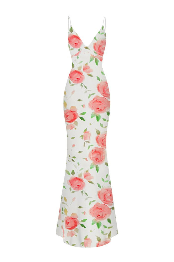rasario Floral printed satin maxi dress light pink/white S090X620 – RASARIO