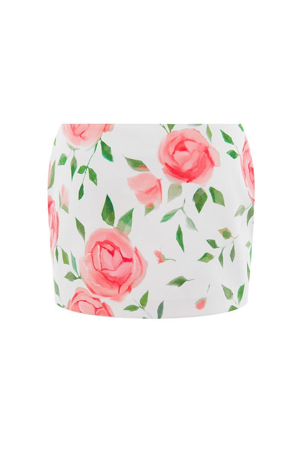 Rasario Floral Printed Satin Mini Skirt Light Pink/white S103N620 – RASARIO