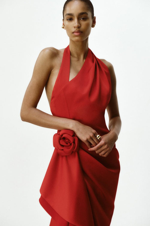 Rasario Flower Embellished Satin Maxi Dress White S002X020 – RASARIO