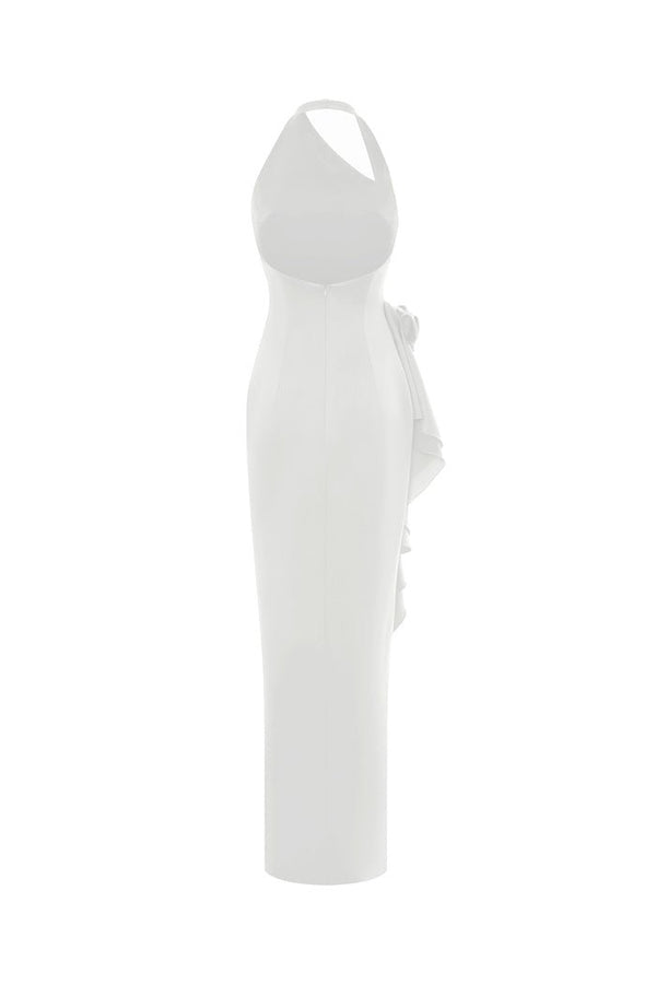 Rasario Flower Embellished Satin Maxi Dress White S002X020 – RASARIO