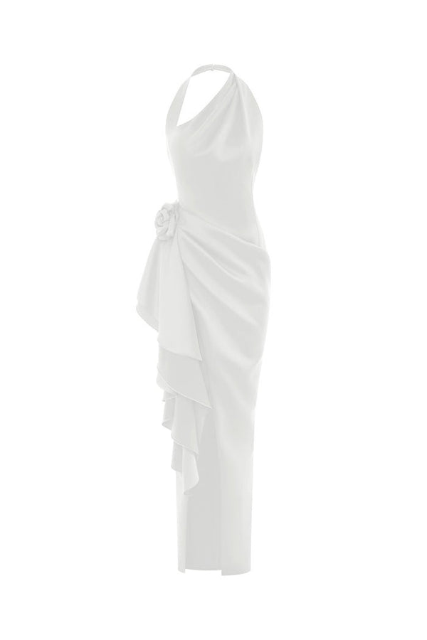 rasario Flower embellished satin maxi dress white S002X020 – RASARIO