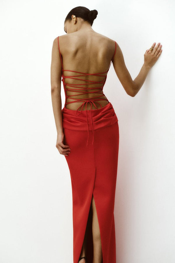 Rasario Flower Embellished Satin Maxi Dress With An Opened Back White S010X020 – RASARIO