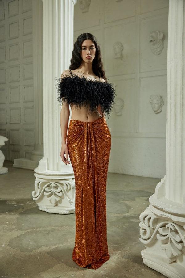 Rasario Fringe Satin Cropped Top Black P040А010 – RASARIO