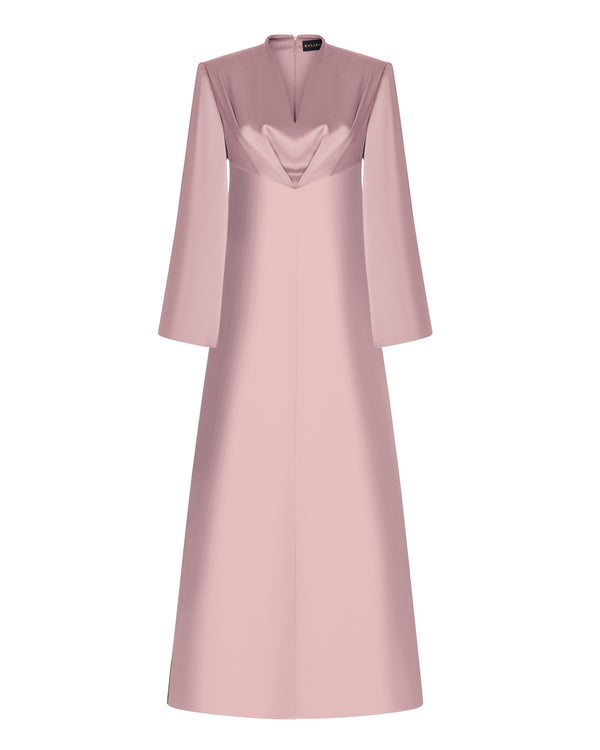 rasario Front-slit satin maxi dress powder pink R011X040 – RASARIO