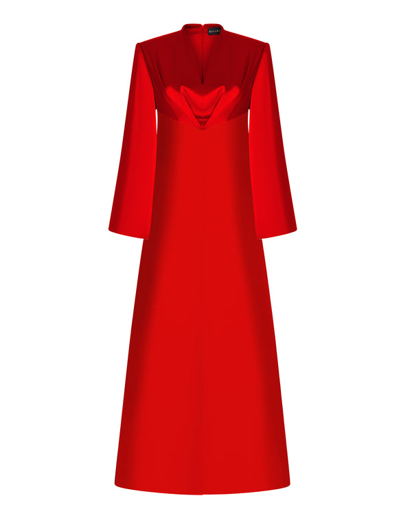 rasario Front-slit satin maxi dress red R011X080 – RASARIO