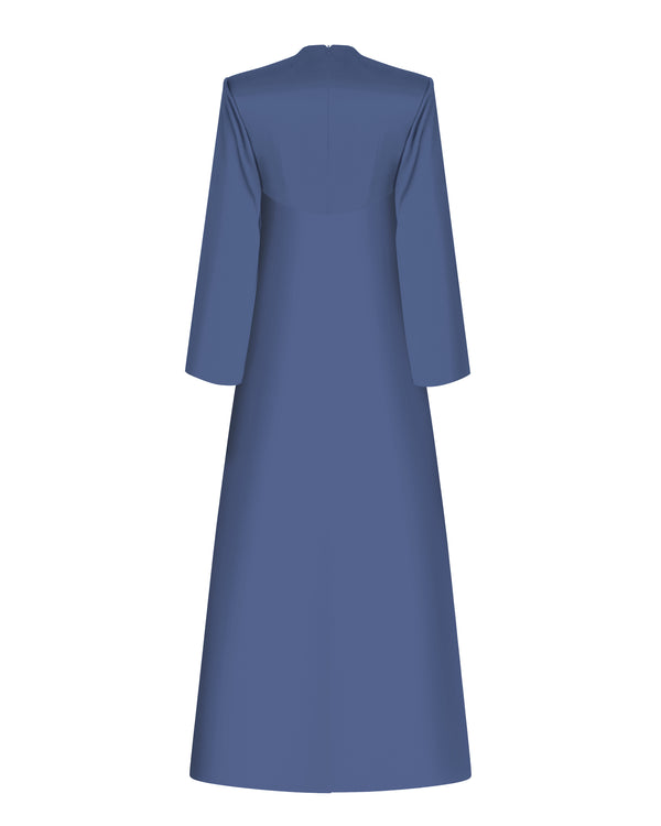 Rasario Front-slit Satin Maxi Dress Steel Blue R011X050 – RASARIO