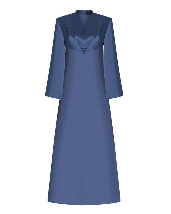rasario Front-slit satin maxi dress steel blue R011X050 – RASARIO
