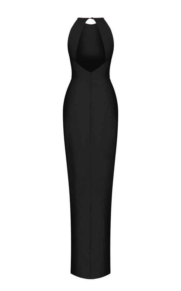 Rasario Halterneck Crepe Maxi Dress Black P077X010 – RASARIO