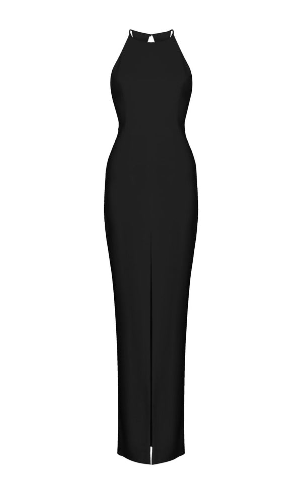 rasario Halterneck crepe maxi dress black P077X010 – RASARIO