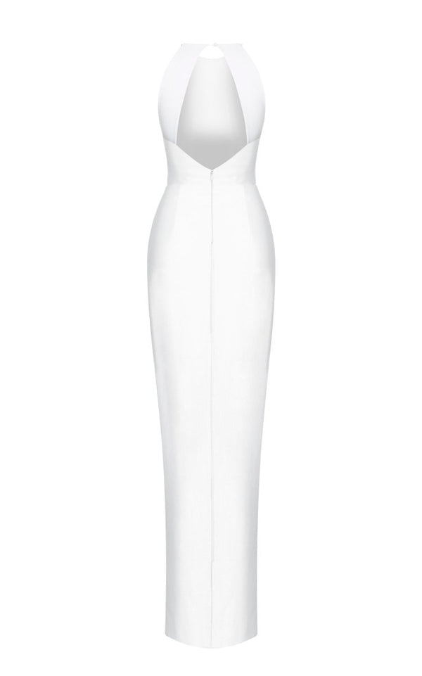 Rasario Halterneck Crepe Maxi Dress White P077X020 – RASARIO