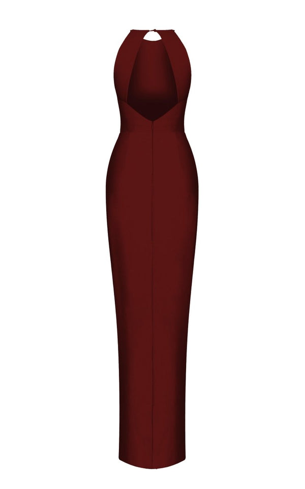 Rasario Halterneck Crepe Maxi Dress Wine P077X300 – RASARIO