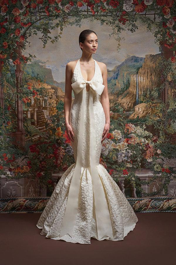 rasario Jacquard maxi dress with silk organza bows B001DX02 – RASARIO rasario Jacquard maxi dress with silk organza bows B001DX02 – RASARIO