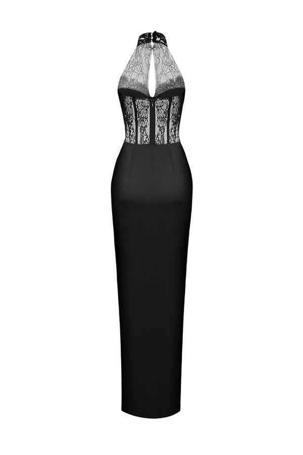 Rasario Lace And Satin Long Midi Dress Black S039D010 – RASARIO