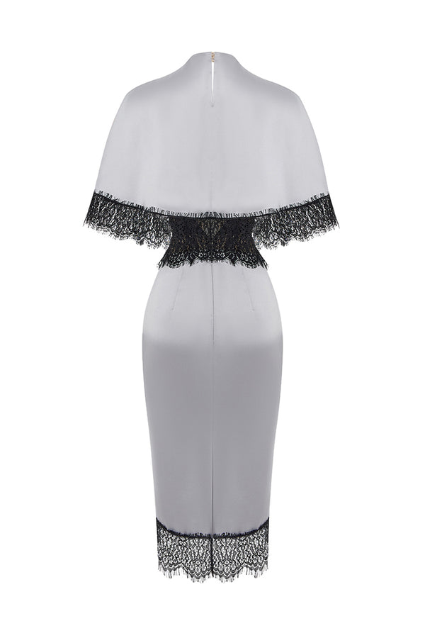 Rasario Lace And Satin Midi Dress Grey 013DD020 – RASARIO