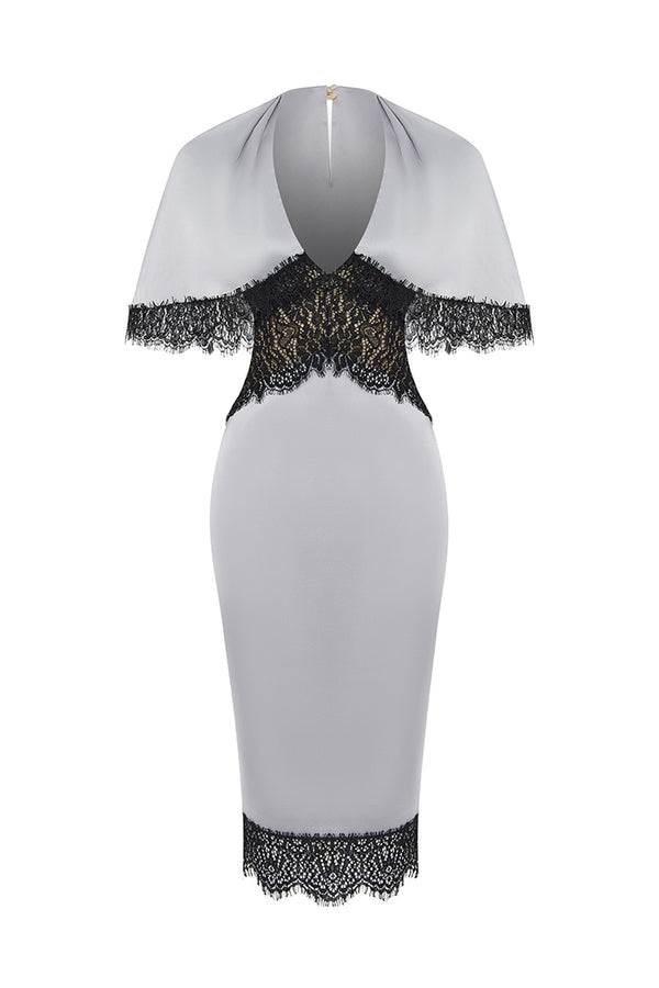 rasario Lace and satin midi dress grey 013DD020 – RASARIO