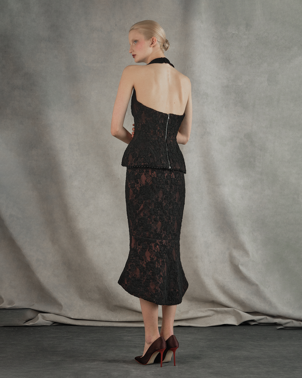 Rasario Lace And Satin Midi Skirt Black/white 090SD012 – RASARIO