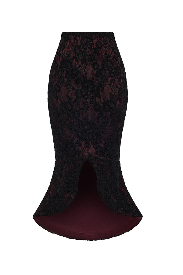 rasario Lace and satin midi skirt burgundy 090SD013 – RASARIO