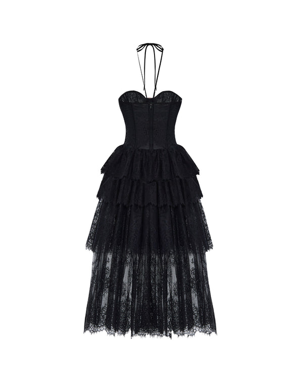 Rasario Lace Corset Midi Dress With A Flower Black 142DD001 – RASARIO