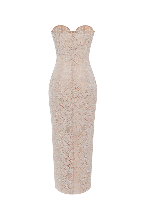 Rasario Lace Midi Corset Dress Beige 003DD006 – RASARIO
