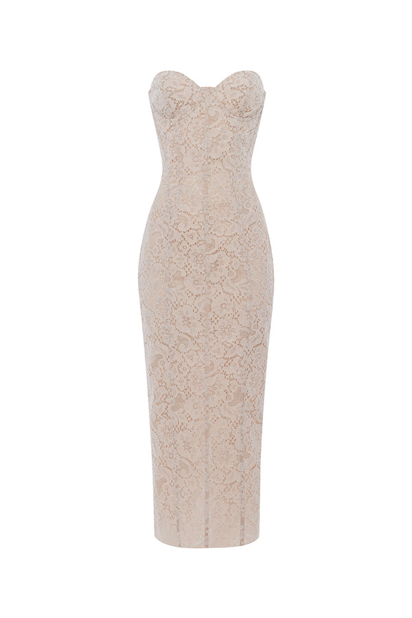rasario Lace midi corset dress beige 003DD006 – RASARIO
