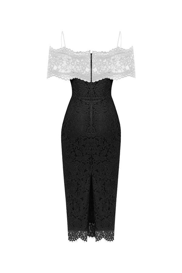 Rasario Lace Midi Dress With A Flower White/black 005DD021 – RASARIO