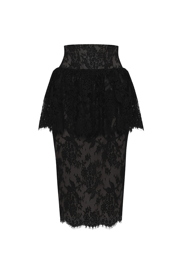 rasario Lace midi skirt with corset belt black 049SD001 – RASARIO