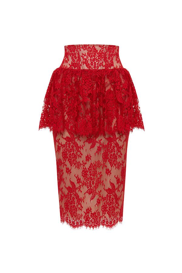 rasario Lace midi skirt with corset belt red 049SD003 – RASARIO