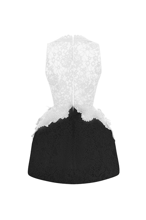 Rasario Lace Mini Dress With Voluminous Skirt White/black 002DN021 – RASARIO