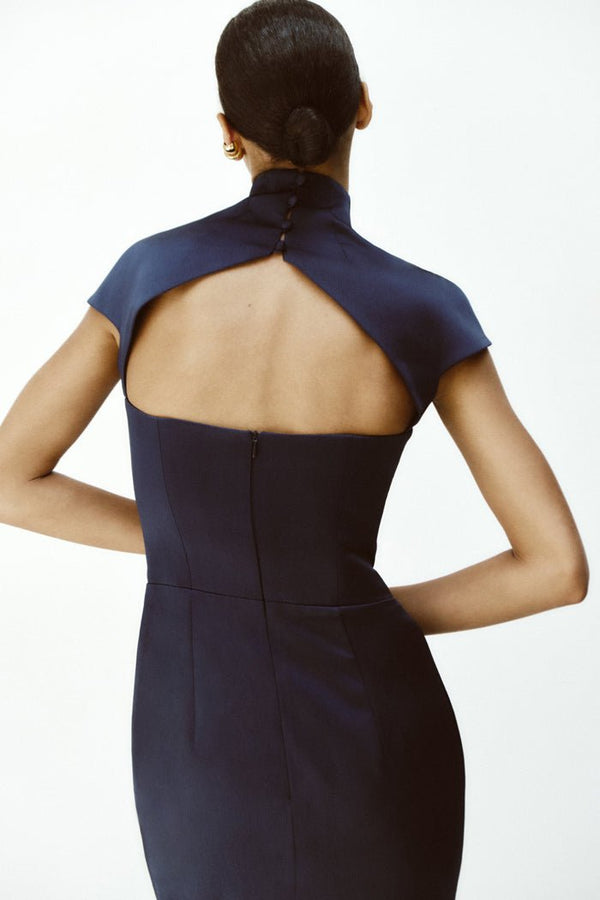 Rasario Long Midi Corset Satin Dress With A Side Slit Black S020M010 – RASARIO