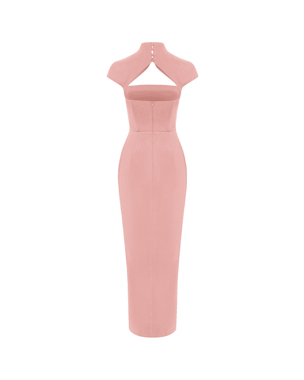 Rasario Long Midi Corset Satin Dress With A Side Slit Light Pink S020M029 – RASARIO