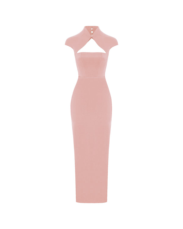 rasario Long midi corset satin dress with a side slit light pink S020M029 – RASARIO