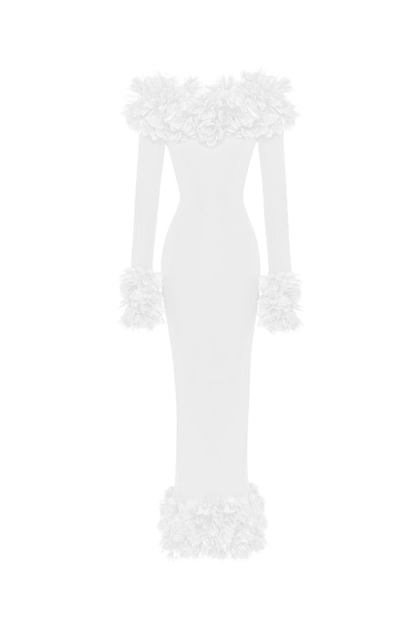 rasario Maxi dress in jersey with floral trim white 063DX002 – RASARIO