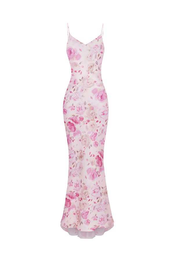 rasario Maxi printed satin dress powder 069DD010 – RASARIO