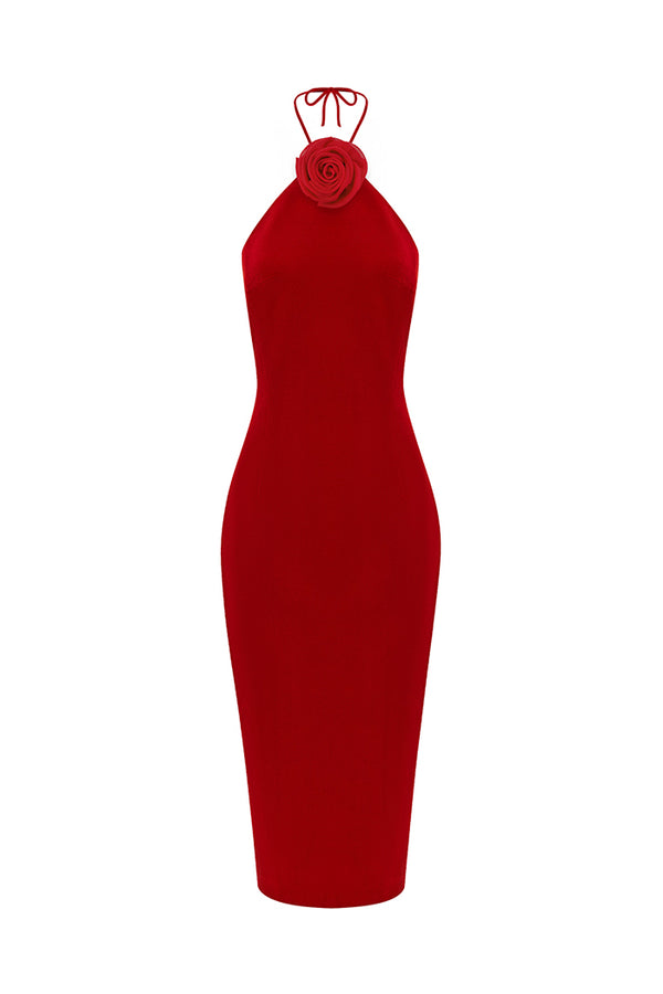 rasario Midi velvet dress with a flower red 073DD003 – RASARIO