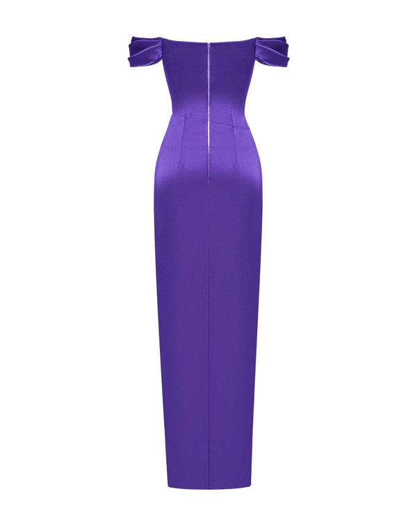 Rasario Off-the-shoulder Draped Corset Satin Gown Purple F024X420 – RASARIO