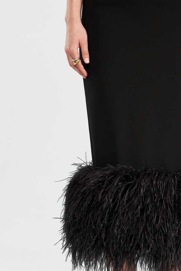 Rasario Сorset Crepe Long Midi Dress With Fringe Black F059M010 – RASARIO