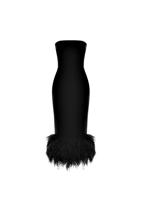 rasario Сorset crepe long midi dress with fringe black F059M010 – RASARIO