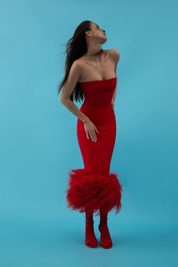 Rasario Сorset Crepe Long Midi Dress With Fringe White F059M020 – RASARIO