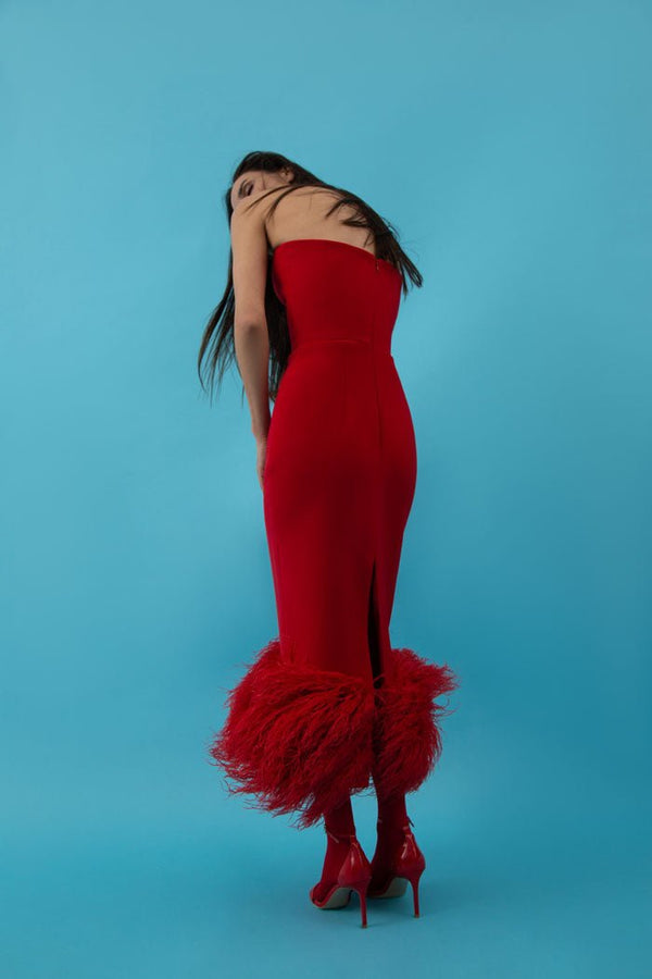 Rasario Сorset Crepe Long Midi Dress With Fringe White F059M020 – RASARIO