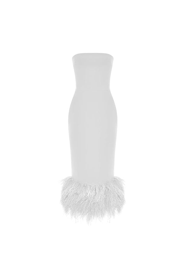 rasario Сorset crepe long midi dress with fringe white F059M020 – RASARIO