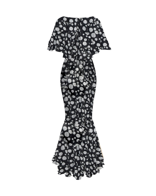 Rasario Printed Chiffon Maxi Dress With A Velvet Bow Black/white 098DX012 – RASARIO