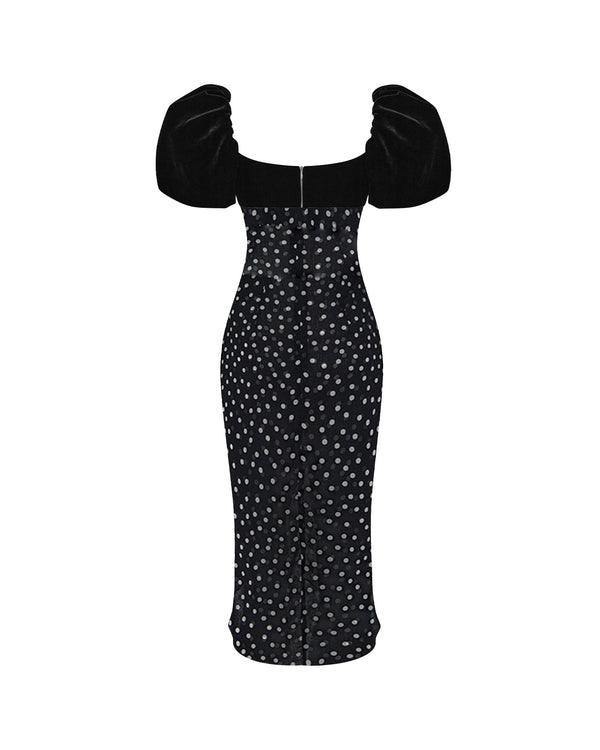 Rasario Printed Chiffon Midi Dress With Puff Sleeves Black 089DD001 – RASARIO