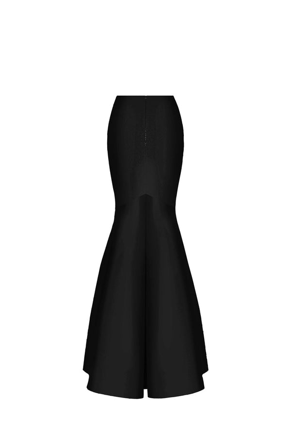 Rasario Printed Satin Maxi Skirt With A Train Black S026X010 – RASARIO