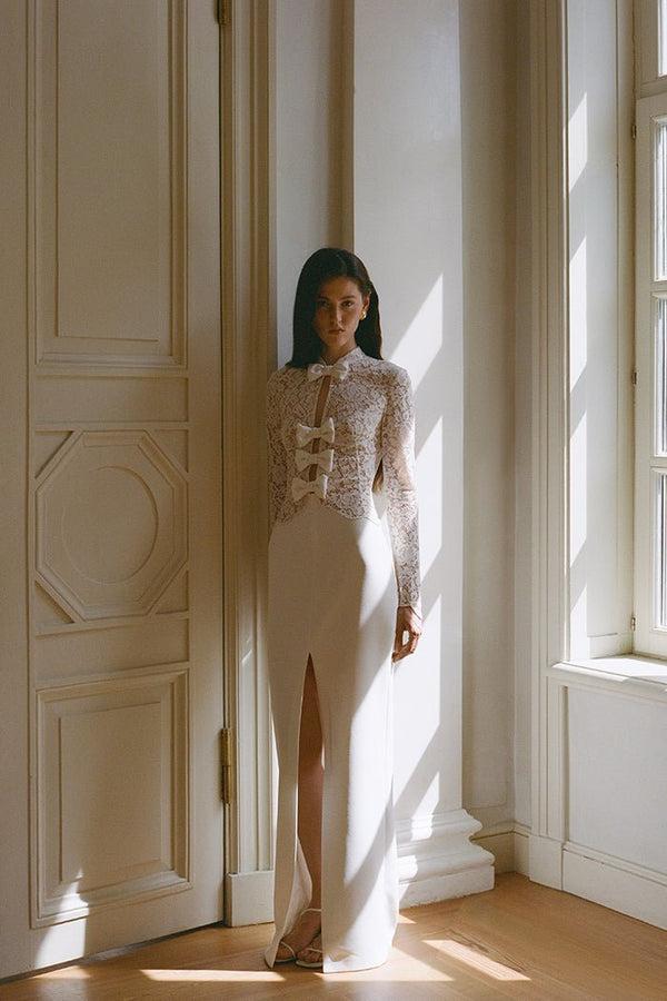 rasario Lace and crepe maxi dress 007DX002 – RASARIO