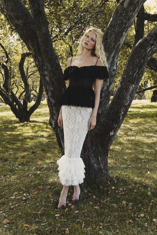 Rasario Lace Midi Skirt White 144SD002 – RASARIO